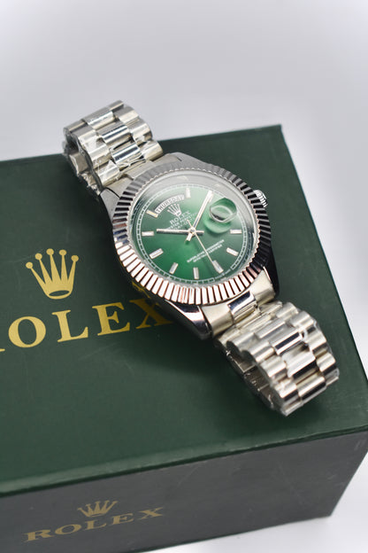 Rolex - Premium Silver Watch with Royal Green Dial