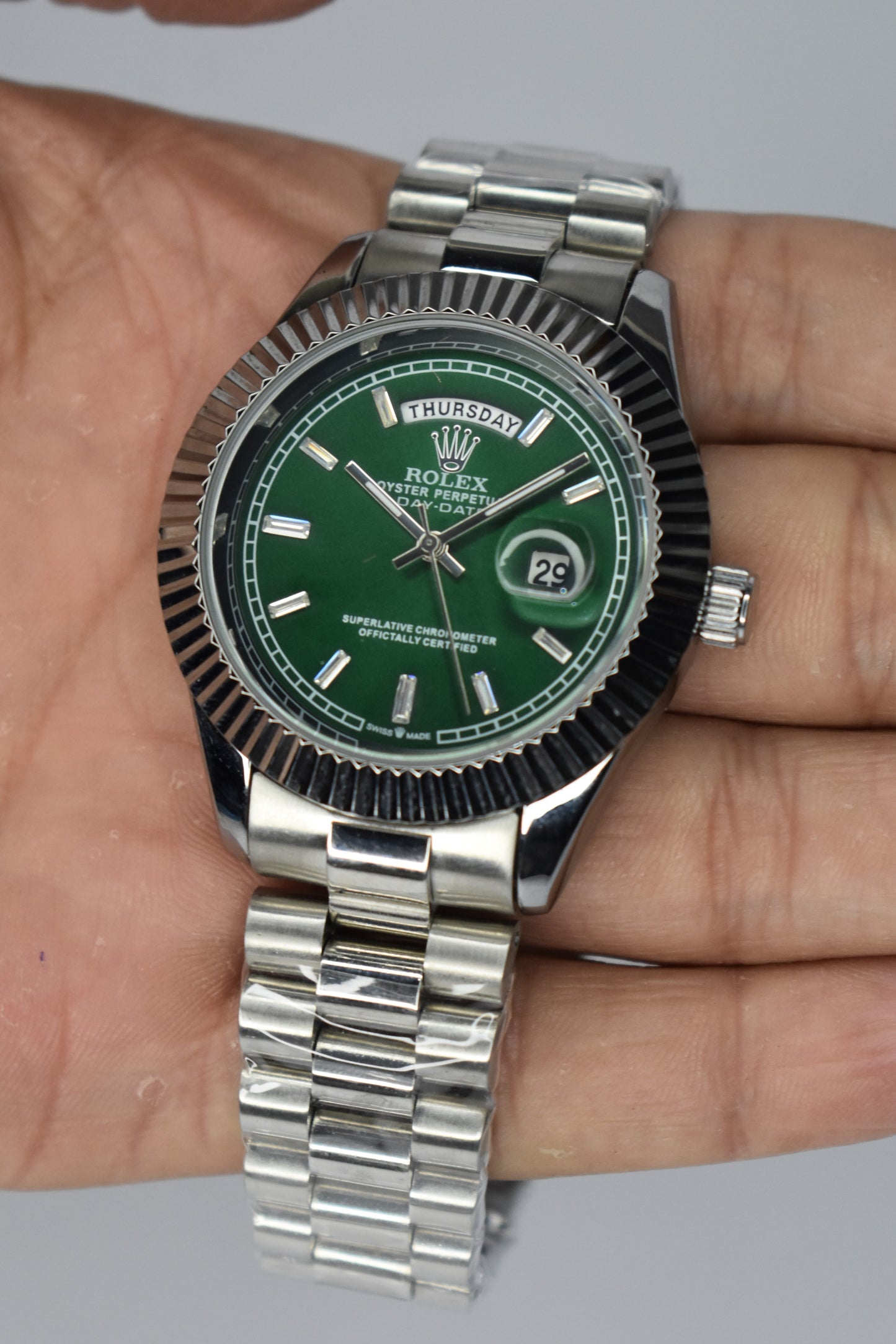 Rolex - Premium Silver Watch with Royal Green Dial