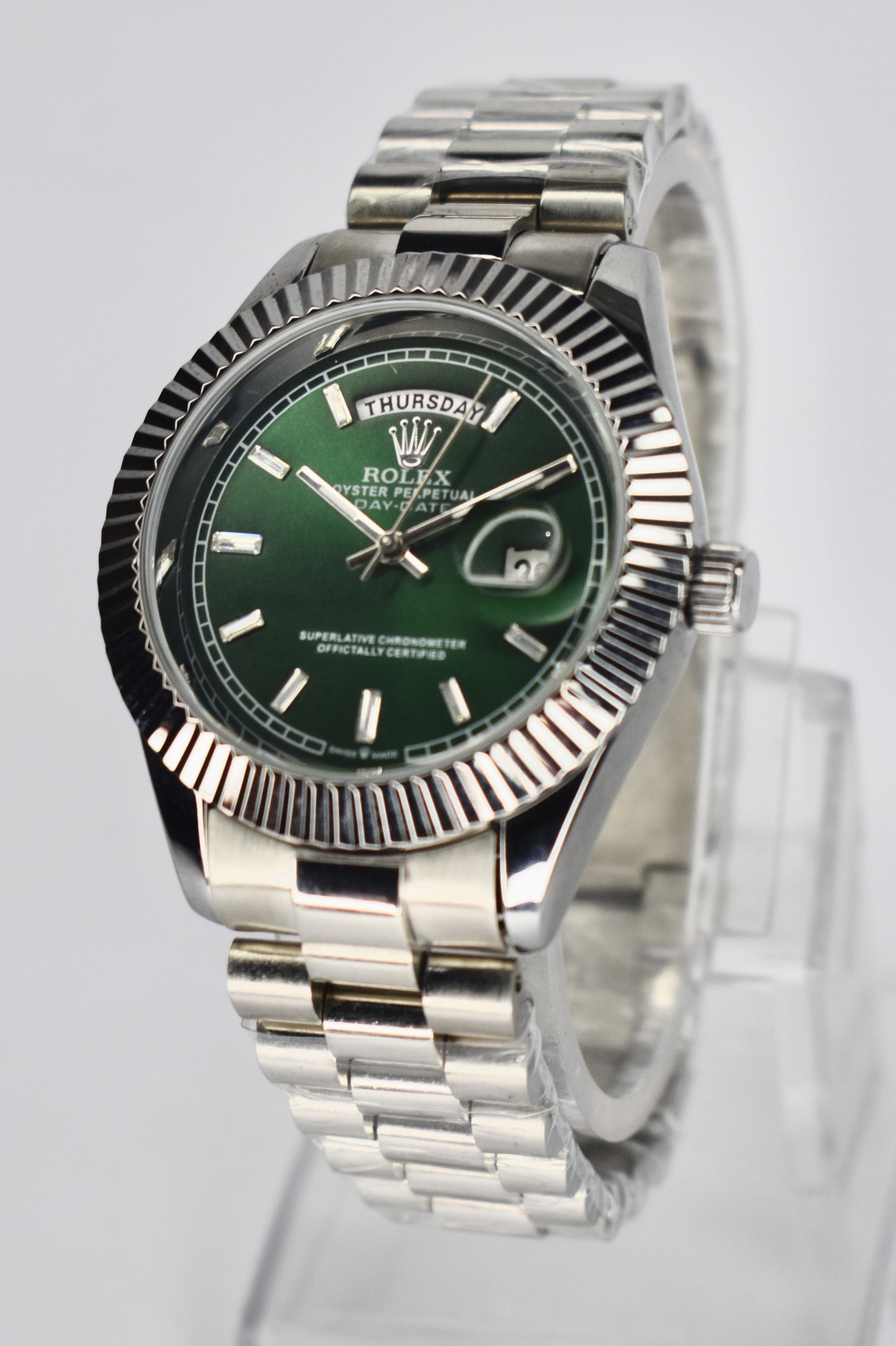 Rolex - Premium Silver Watch with Royal Green Dial