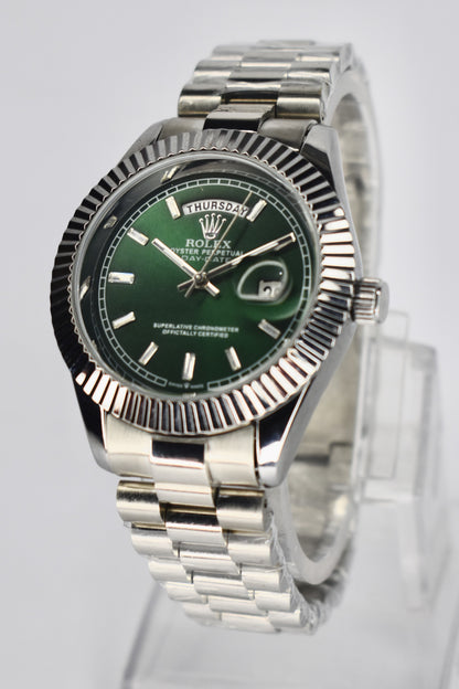 Rolex - Premium Silver Watch with Royal Green Dial