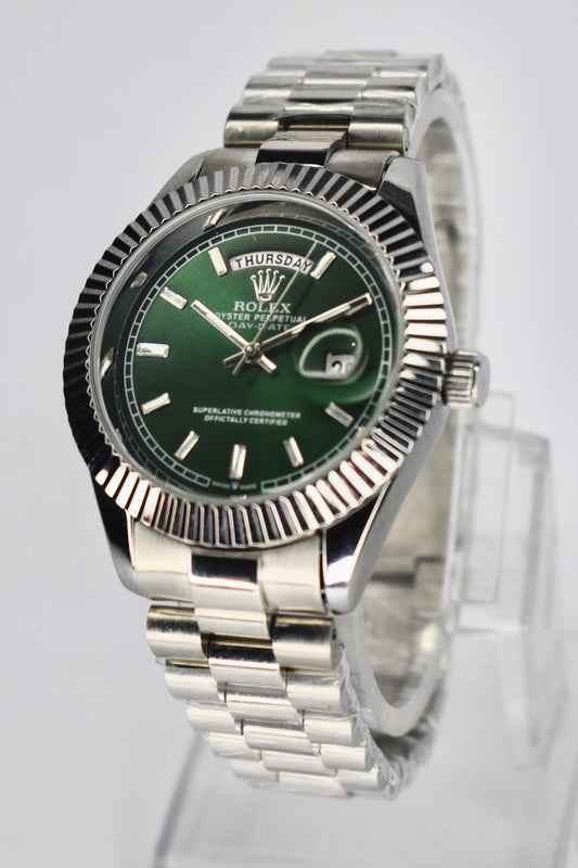 Rolex - Premium Silver Watch with Royal Green Dial