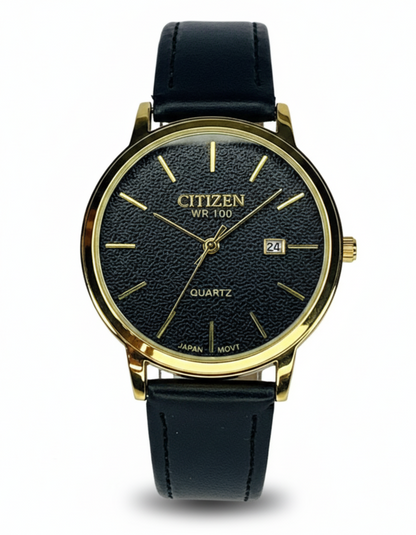 Citizen - Quartz watch with a Black Leather Band And Gold Toned Case