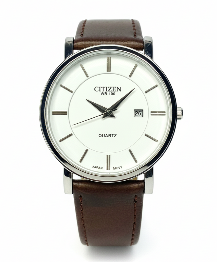 Citizen - Quartz watch with a White Dial and Brown Strap