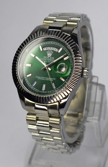 Rolex - Premium Silver Watch with Royal Green Dial
