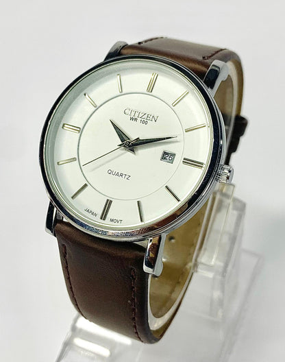 Citizen - Quartz watch with a White Dial and Brown Strap