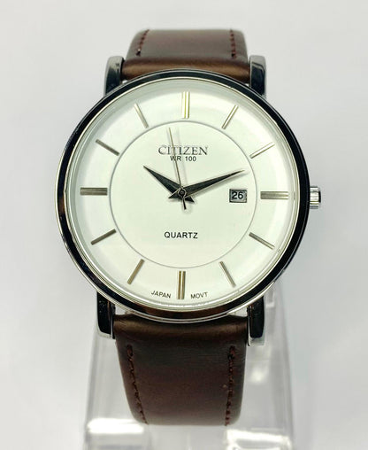 Citizen - Quartz watch with a White Dial and Brown Strap