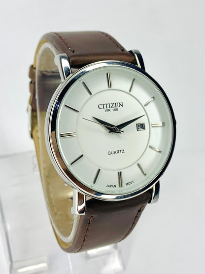 Citizen - Quartz watch with a White Dial and Brown Strap